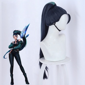 Vente en gros KDA Kaisa Peluca 80cm de long bleu foncé vert mixte League of Legends <span class=keywords><strong>LOL</strong></span> synthétique Anime Cosplay perruque avec une queue de cheval - Product Image 2