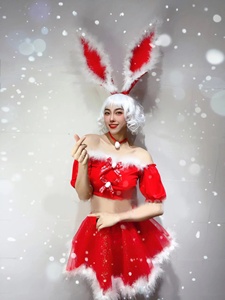 Costume da Coniglietta Rossa per Discoteca, Capodanno e Natale, Abito Soffice e Vaporoso per Spettacoli di Danza, 100% Poliestere - Product Image 3