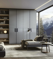 Système de rangement de luxe en cuir microfibre avec îlot de toilette |   Design de dressing walk-in à texture lisse