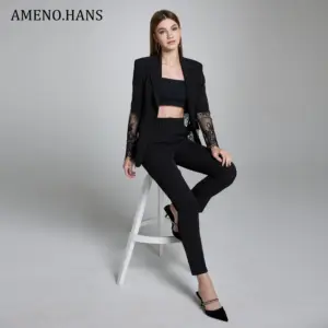 Top Quality Wholesale Ladies Celebrity Fashion Long Women Single Button Black Blazer Office Formal Women's Suits