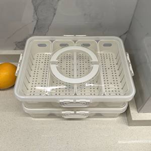 キッチンプラスチック2/4コンパートメント分割サービングトレイボックスポータブルスナックフルーツ食品保存容器排水ボックス付き - Product Image 3