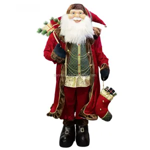 Decoración navideña de tamaño real de 180 cm, santa claus, calcetín de navidad, bolsa de regalo, exhibición de vacaciones, vintage, figura de navidad, artículos