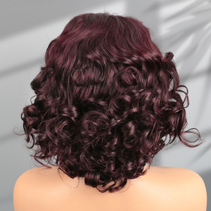 <span class=keywords><strong>Parrucca</strong></span> Bob Pixie Cut Ricci Corti 13x4 99j Bordeaux Rosa con Pizzo Frontale, Capelli Umani Brasiliani Remy per Donne Nere - Product Image 5