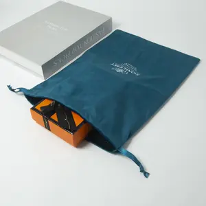 Custom Logo Luxury Velvet Soft Drawstring Jewelry Gift Bag Blue Color Drawstring Pouch Bag