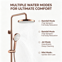 Ensemble de douche 3 fonctions en or rose pour salles de bain d'appartements, d'hôtels et de villas, laiton poli, cartouche céramique, jet doux