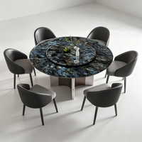 Ensemble de table à manger ronde en marbre moderne avec 6 chaises pour la maison et l'hôtellerie, ensemble de salle à manger de luxe avec pieds en métal