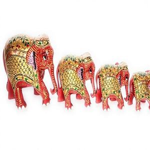 Juego de 4 Estatuas de Elefantes Budistas de Madera Pintadas a Mano, Coloridas, para Decoración del Hogar y Regalo, Proveedor Mayorista de la India - Product Image 1