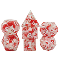 Set Dadu DND Resin Polihedral Hati Merah Muda Natal Buatan Tangan dengan Tepi Tajam Hadiah