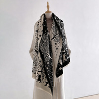 Syal Kasmir Imitasi Jacquard Motif Kuda Lari Gaya Korea, Selendang Panjang Lembut Hangat untuk Musim Gugur/Dingin, Cocok untuk Wanita dan Pasangan