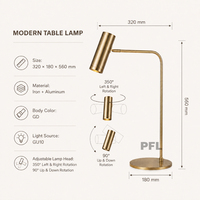 Lampe de lecture minimaliste en gros, tête de lampe réglable multi-angles dorée, éclairage de bureau GU10 pour projets hôteliers, B&B et villas