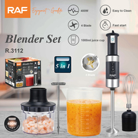 Ensemble de mixeur plongeant RAF R.3112 400W 5 en 1, démarrage rapide, nettoyage facile, gobelet de 1000 ml avec hachoir, fouet et mousseur pour un usage quotidien en cuisine