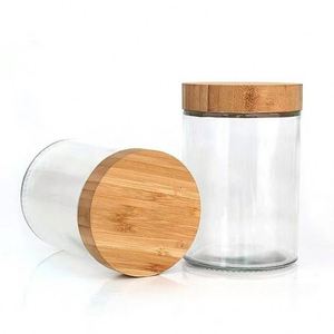 Clear Round <b>Big</b> Capacity <b>Glass</b> Cosmetic <b>Jars</b> for Cream with Bamboo Lid - Product Image 6