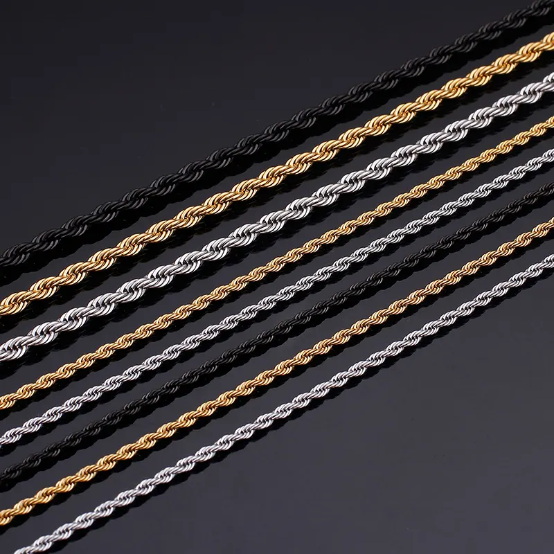 KALEN 2-8mm Silber Gold Schwarz plattiert Edelstahl Twisted Rope Chain Halskette