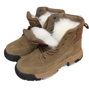 <b>Men's</b> Wool Snow Boots Cowhide Fleece Lined Mid <b>Heel</b> Winter Warmth Work Boots Solid Color Bronze - Product Image 5