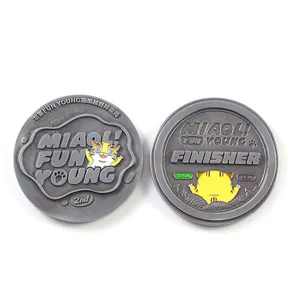 custom embossed logo silver fun young tiger finisher parkour race coin