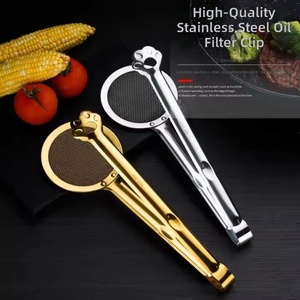 Cuchara coladora multifuncional <span class=keywords><strong>2</strong></span> en 1 de acero inoxidable 304 con pinza para alimentos, herramienta de cocina para freír, pinza con malla filtrante. - Product Image 1