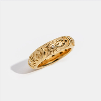 Maßgefertigter Himmlischer Sonne-Mond-Stern-Ring Vergoldeter Edelstahl Breiter Ring Vintage-Schmuck für Frauen Großhandel