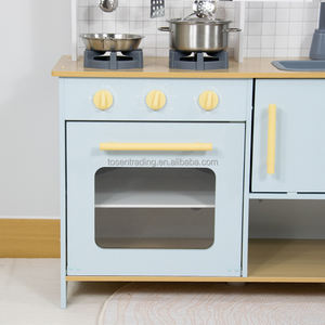 Juego de Cocina de Juguete Azul Pastel para Niños Pequeños, Cocina de Juguete de Madera para Interiores con Microondas, Horno, Estufa y Fregadero - Product Image 5