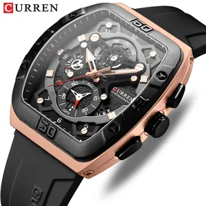 CURREN Watch for Men 8443 Luxury Black Gold chronograph Mens Quartz Watches Waterproof Silicone Strap Bracelet Man Wrist watch