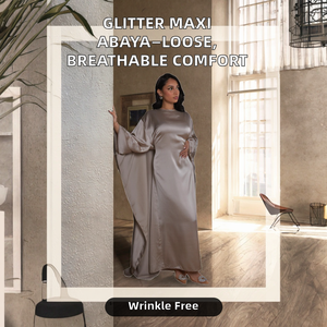 Custom Casual Winter Spring Autumn Summer Maxi Abaya Dress Muslim Women Loose Fitting <b>Glitter</b> Polyester <b>Fabric</b> Anti-Wrinkle - Product Image 2