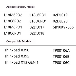 Batterie d'ordinateur portable Li-ion de remplacement L18M6PD1 L18C6PD2 pour Lenovo Thinkpad X390 X395 X13 Gen1 TP00106A TP00106B TP00106C Nouvelle Charge - Product Image 3