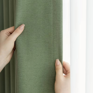 Suministro de fábrica, estilo moderno, poliéster, lino, Color verde, cortinas opacas altas, tela para sala de estar, Hotel, dormitorio, ventanas - Product Image 1