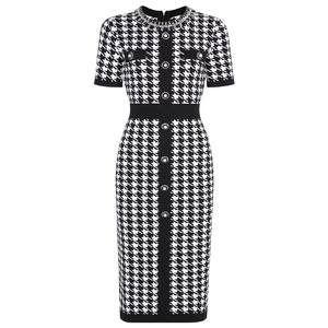 Robe pull maxi décontractée de luxe en nylon pour femme, à manches courtes, jupe moulante élégante en tricot avec boutons sur le devant - Product Image 3