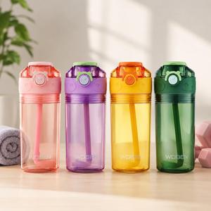Botella de Agua Transparente de PC de 450 ml, Antiderrames, con Tapa Abatible y Pajita, Apta para Lavavajillas, Diseño Elegante y Portátil para <span class=keywords><strong>Beber</strong></span> Directamente - Product Image 1