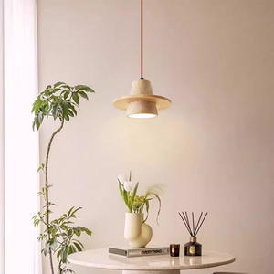 Lampe suspendue en pierre jaune pour hôtel, maison, gîte, décoration <span class=keywords><strong>de</strong></span> salle à manger, lampe suspendue en travertin Wabi Sabi, restaurant, îlot <span class=keywords><strong>de</strong></span> cuisine - Product Image 1