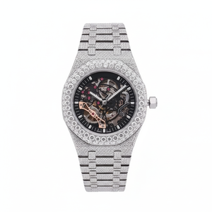 Montre unisexe de luxe en argent sterling avec diamants masonite faite à la main de qualité supérieure et réglage automatique glacé - Product Image 1