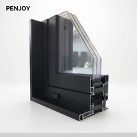 Fenêtre à battant de style européen PENJOY en alliage d'aluminium à rupture de pont thermique, triple vitrage Low-E, pour salle de bain et sous-sol