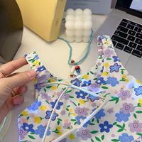 Gaun Putri Musim Panas Serat Viscose Model Baru untuk Anak Perempuan Kecil Motif Bunga Ruffle Tanpa Lengan Tali Lembut Gaya Anak-anak