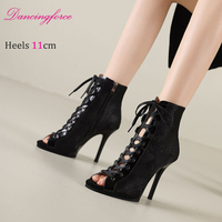 Sepatu Dansa Wanita 11cm Model Tali di Pergelangan Kaki, Kulit Sapi, Seksi, Stiletto, Cocok untuk Luar Ruangan