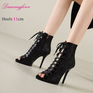 Chaussures de <span class=keywords><strong>danse</strong></span> à lacets pour femmes, 11 cm, en cuir de vache, <span class=keywords><strong>bottines</strong></span> sexy à <span class=keywords><strong>talons</strong></span> aiguilles pour l'extérieur - Product Image 2