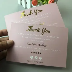 定制散装哑光饰面印刷金箔奢华粉色婚礼小企业感谢卡