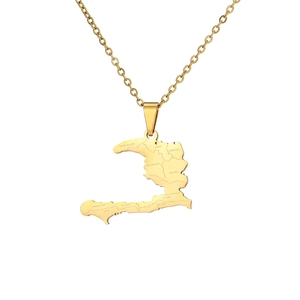 Collana con Ciondolo a Mappa Nazionale dell'Haiti Nordamericano, Impermeabile, in Acciaio Inossidabile, Gioielli alla Moda, Vendita all'Ingrosso per Donne e Uomini 2025 - Product Image 1