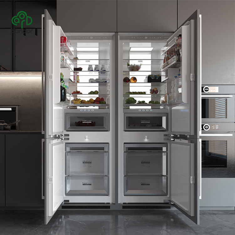 Candor-electrodoméstico de doble puerta para decoración de toda la casa, refrigerador de cocina, congelador inferior con diseño incorporado