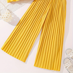 Set Casual estivo in due pezzi per ragazze Top con cinturino in pizzo corto e centinaia di <span class=keywords><strong>pantaloni</strong></span> a pieghe modello solido per bambini grandi - Product Image 6