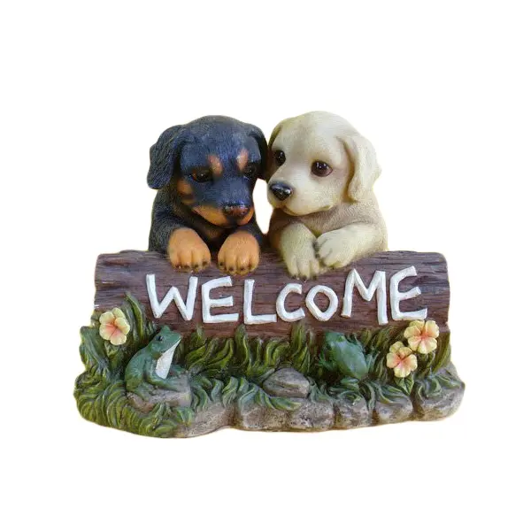 Wholesale Resin Crafts Decor Animal Figurines Dog Statue Sculpture Garden Welcome Ornaments