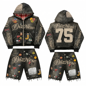 DiZNEW <strong>Mens</strong> Clothing <strong>Sets</strong> Luxury Designer Summer Acid Wash Zip up <strong>Hoodie</strong> <strong>and</strong> <strong>Shorts</strong> <strong>Set</strong> for <strong>Men</strong> Custom - Product Image 3
