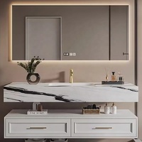 Meuble-lavabo moderne pour salle de bain d'hôtel Miroir intelligent avec égouttoir en cuivre Dimensions personnalisées Meuble sous-vasque modulaire étanche Bassin en céramique