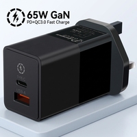 Chargeur mural portable 65 W pour le Royaume-Uni, charge rapide 65 W, double port USB Type-C PD QC3.0 PPS GaN, chargeur de téléphone 65 W pour Apple iPhone Samsung