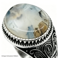 Kaanjewelry Bague en argent sterling 925 plaqué rhodium, agate naturelle veinée sculptée style vintage, bijoux unisexe pour fête, vente en gros