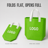 Sac cadeau personnalisé en tissu non tissé vert lime avec poignées blanches, base hexagonale pliable pour promotion et courses