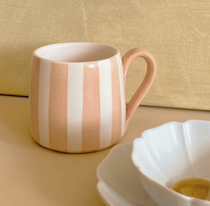 Tasse en céramique peinte à la main, esthétique, rayure bonbon, saison confortable, rose, pistache, jaune, terra, <span class=keywords><strong>beige</strong></span>, ombre de crème glacée - Product Image 2