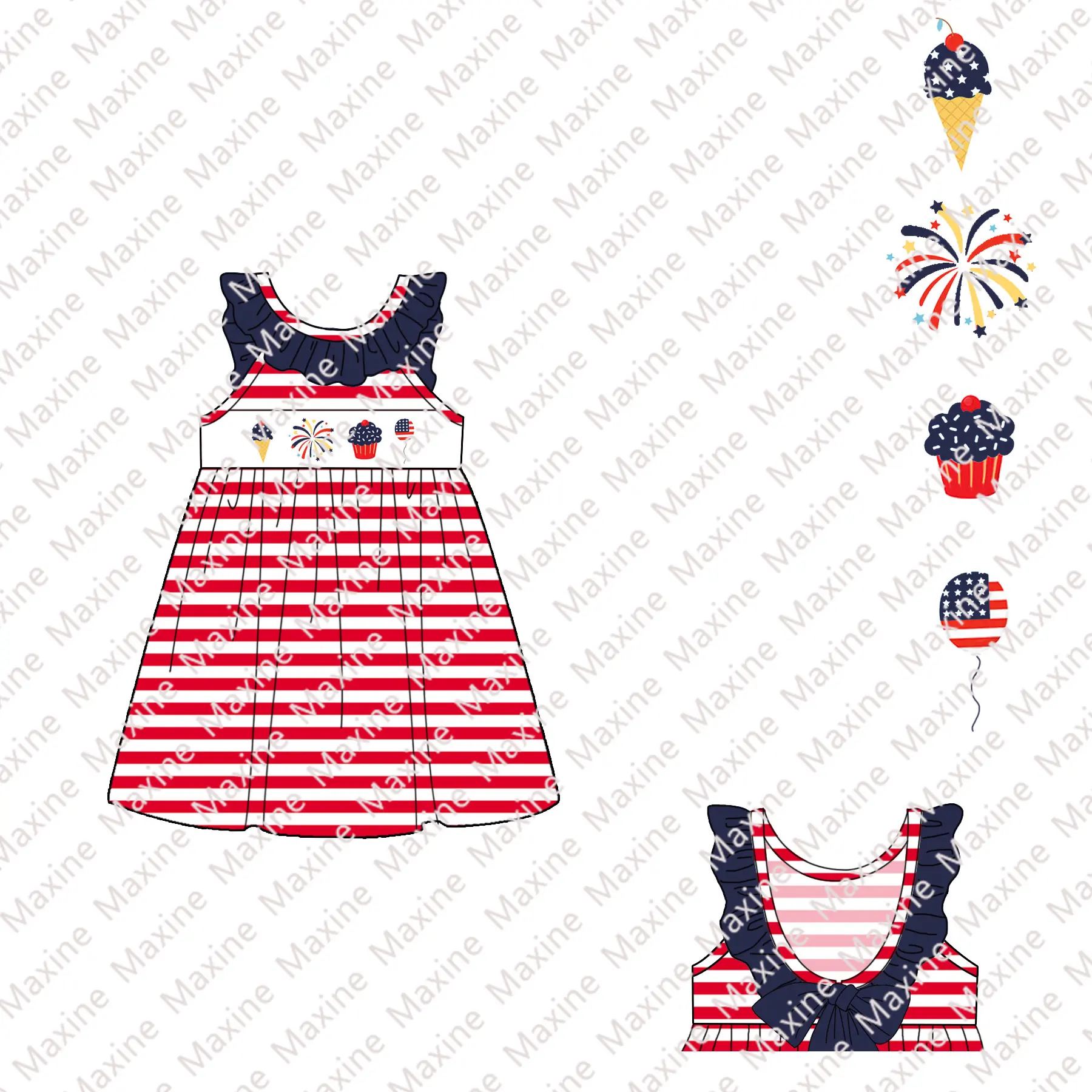 2021 custom Summer Ruffle Cotton girl Dress Toddler Girl Children clothing 4th of July Baby Dress