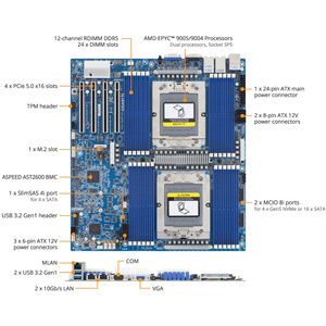 เมนบอร์ดเซิร์ฟเวอร์ GIGABYTE MZ73-LM2 รองรับซีพียู AMD EPYC แบบคู่ รูปแบบ E-ATX รองรับ DDR5 PCIe 5.0 10GbE 24-DIMM - Product Image 4