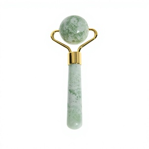 Rouleau facial en jade Xiuyan naturel, masseur à tête ronde unique avec poignée dorée pour les soins de la peau - Product Image 5