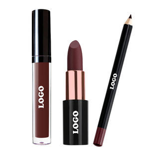 Kit <span class=keywords><strong>Lipstick</strong></span> Lip Gloss Matte 3 dalam 1 tahan air Label pribadi <span class=keywords><strong>set</strong></span> hadiah Lip Gloss Matte tahan lama OEM ODM - Product Image 1