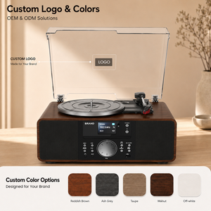 Tourne-disque en bois classique avec lecteur <span class=keywords><strong>CD</strong></span> <span class=keywords><strong>et</strong></span> <span class=keywords><strong>radio</strong></span> FM, haut-parleurs stéréo intégrés <span class=keywords><strong>pour</strong></span> l'écoute à domicile - Product Image 4